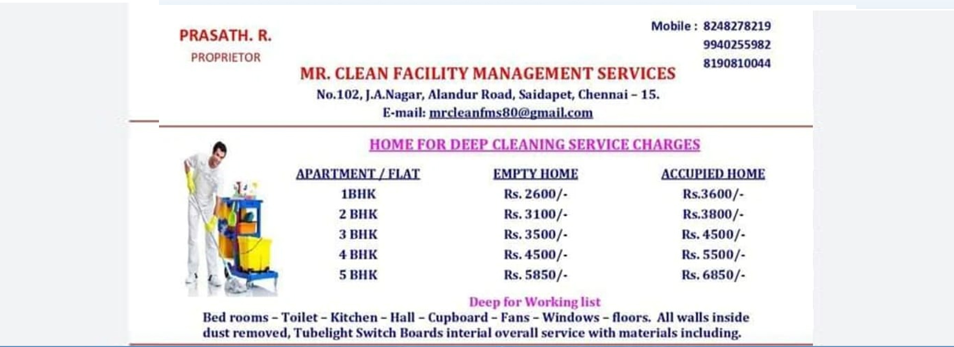 Mr.Clean Facility Management Services|Electrician,Plumber,Carpenter,Painting,Tailoring,Civil work,Catering,Ac mechanic.